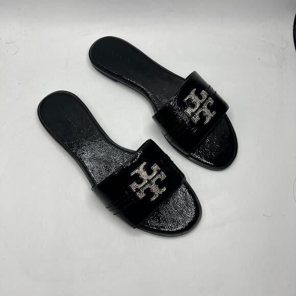 Tory Burch Everly Slide Sandals Perfect Black/Crystal Size 10 NEW - Picture 3 of 8